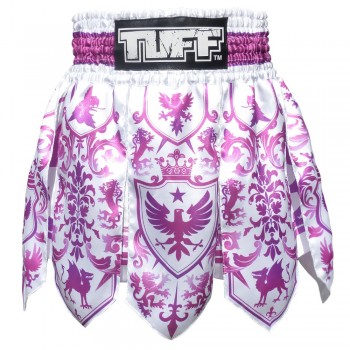 TUFF Шорты Тайский Бокс Гладиатор "Gladiator Purple-White Classic Victorian Pattern" Бело-Пурпурный